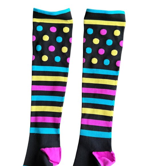 Compression Colorful Knee-High Socks With Polka Dots & Stripes For Women - Picture 2 of 4